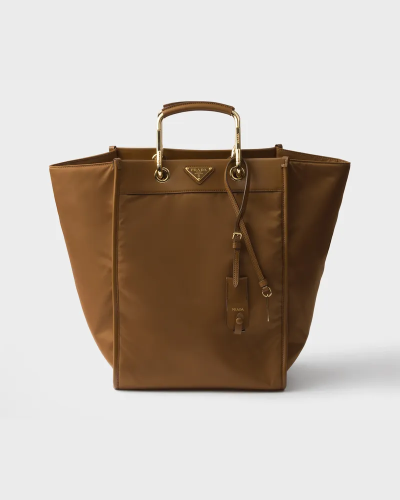 Prada Große Tote Bag aus Re-Nylon und Leder Brandy