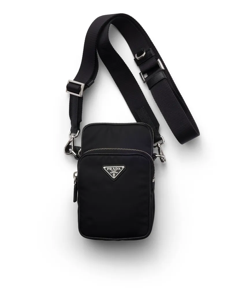 Prada Smartphone-hülle Aus Re-nylon Und Saffiano-leder, Herren, Schwarz Schwarz