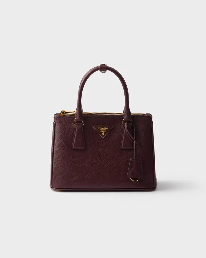 Prada Kleine  Galleria Tasche aus Saffiano-Leder Burgunderrot