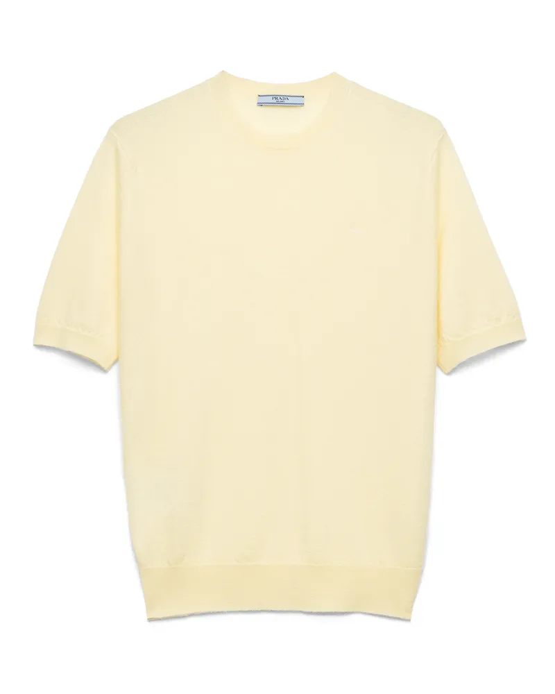 Prada Kurzärmliges T-shirt Aus Kaschmir, Damen, Creme, Größe Creme