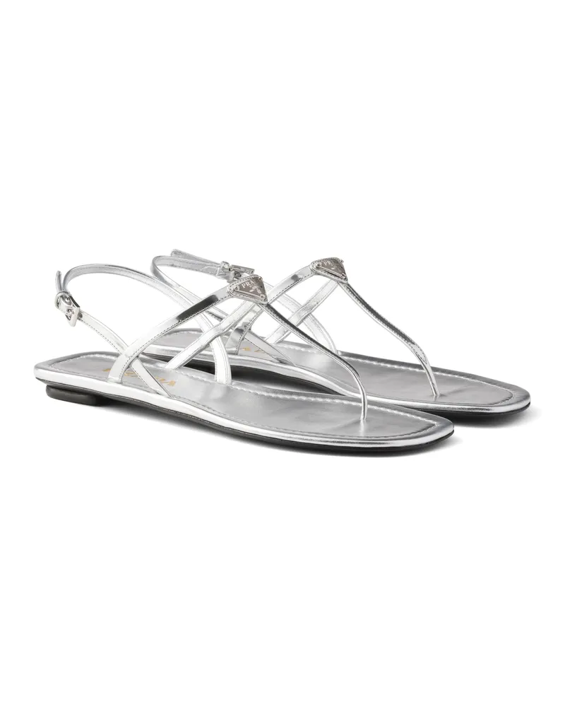 Prada Zehensteg-sandalen Aus Metallic-leder, Damen, Silber, Größe Silber