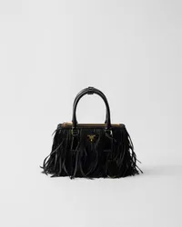 Prada Galleria Mini Bag mit Federbesatz Schwarz