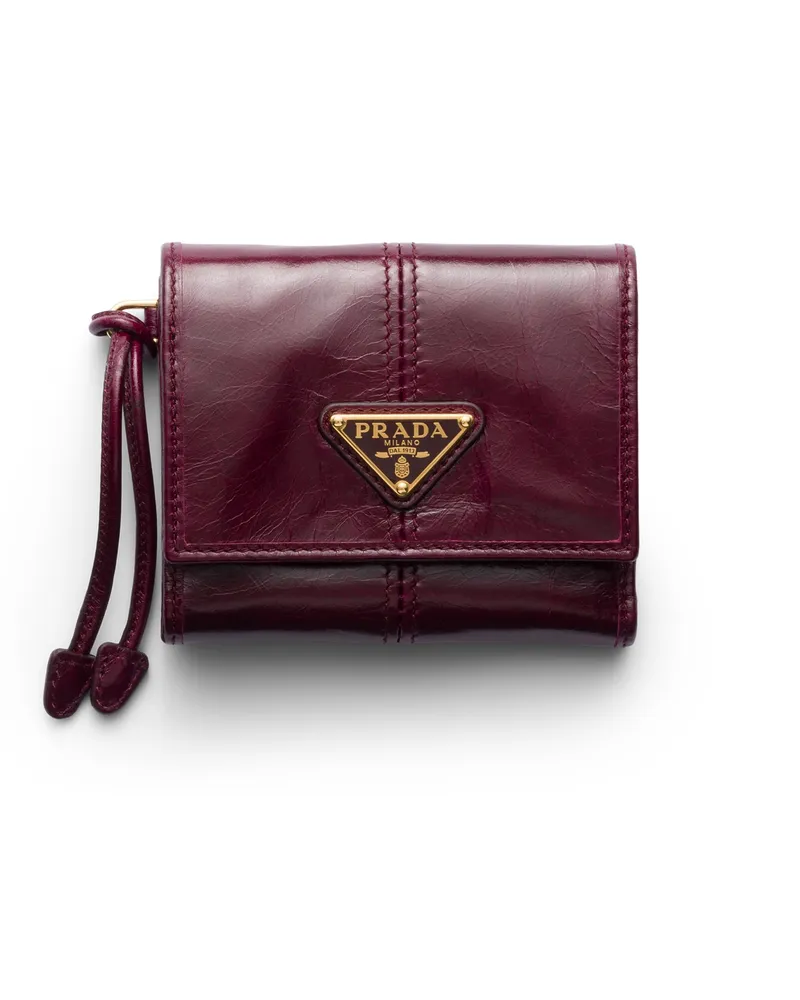 Prada Kleine Geldbörse Aus Leder, Damen, Burgunderrot Burgunderrot
