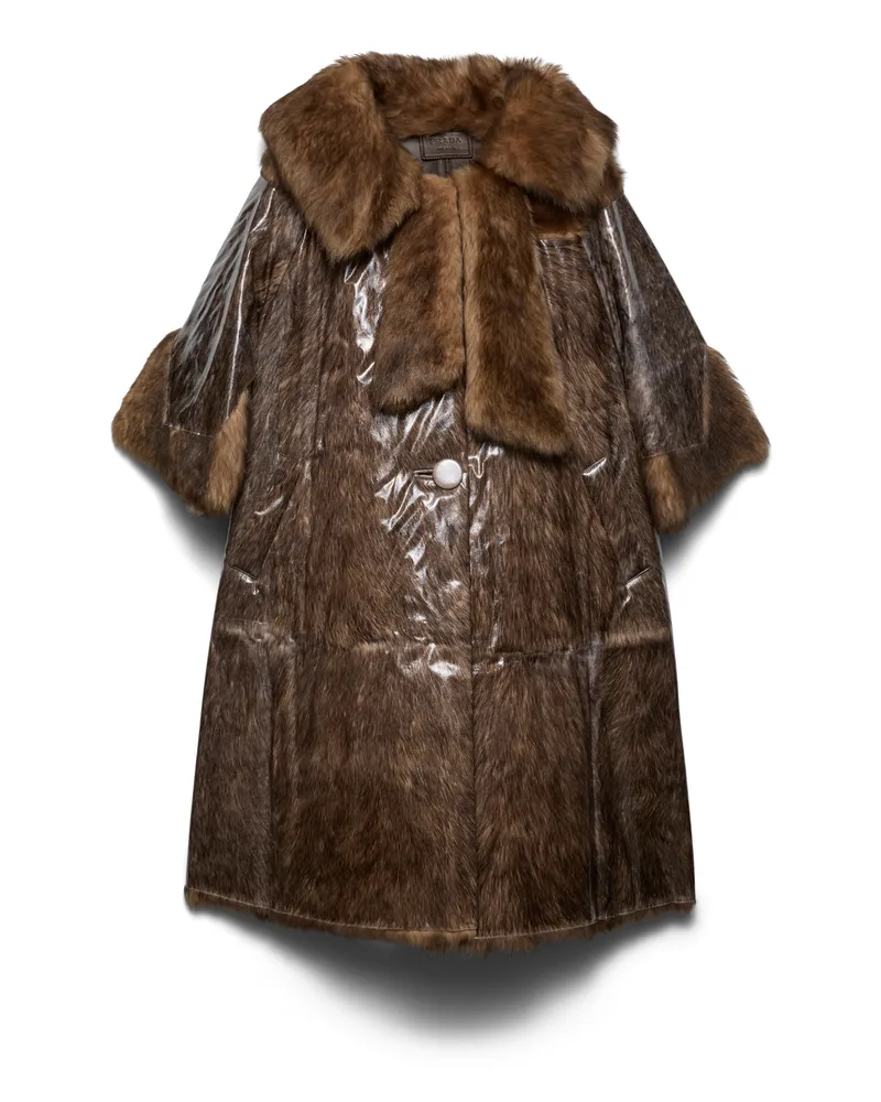 Prada Mantel Aus Lammfell, Damen, Kamelbraun, Größe Kamelbraun