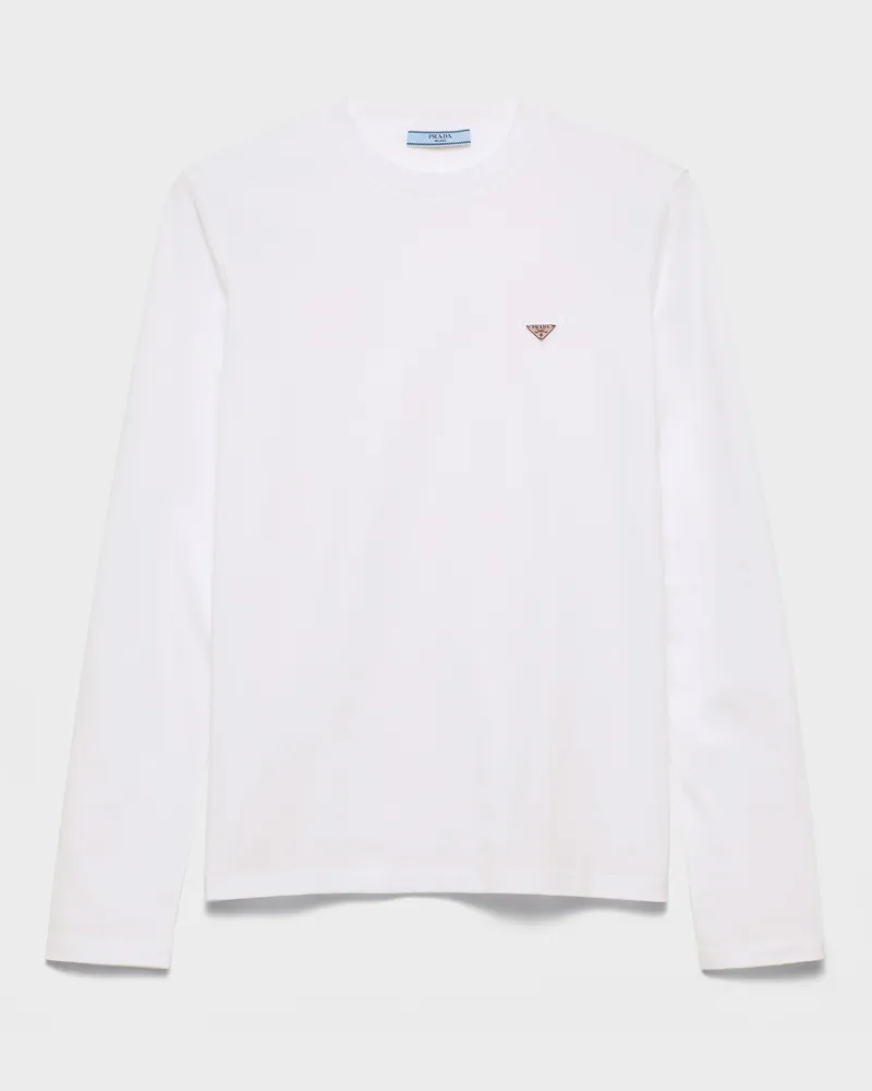 Prada Langärmliges T-Shirt aus Jersey Weiss
