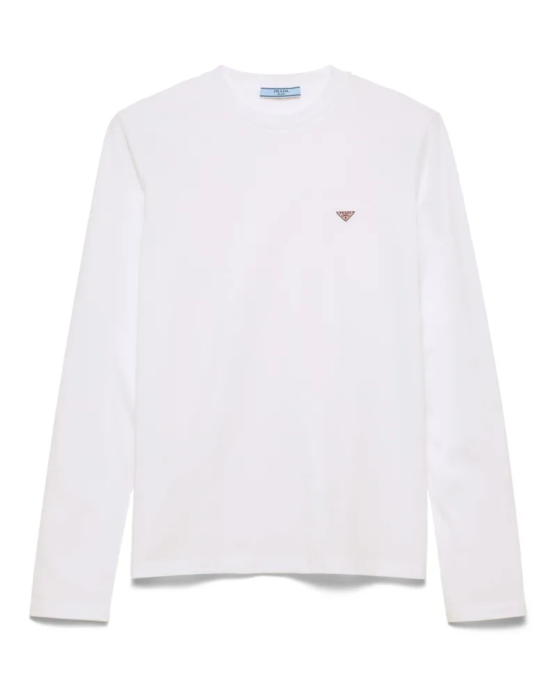 Prada Langärmliges T-shirt Aus Jersey, Damen, Weiss, Größe Weiss