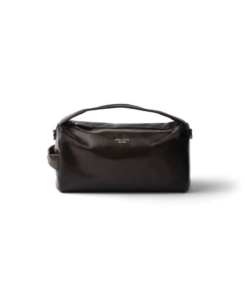 Prada Schultertasche Aus Leder In Antik-optik, Herren, Waldgrün Waldgrün