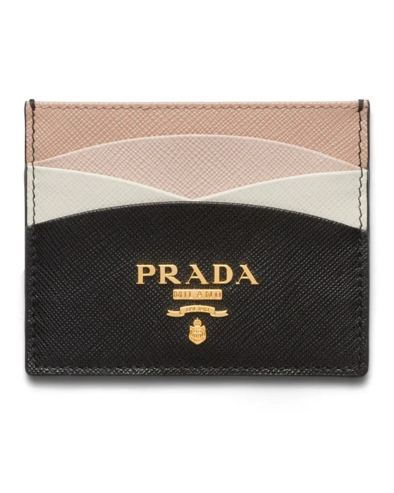 Prada Kreditkartenetui Aus Saffiano-leder, Damen, Schwarz/zartrosa Schwarz