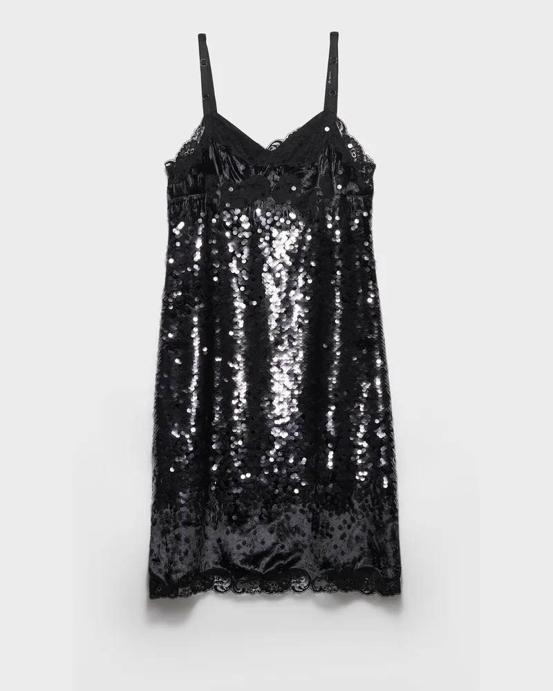 Prada Besticktes Kleid aus Samt mit Pailletten und Spitzen-Overlay Schwarz