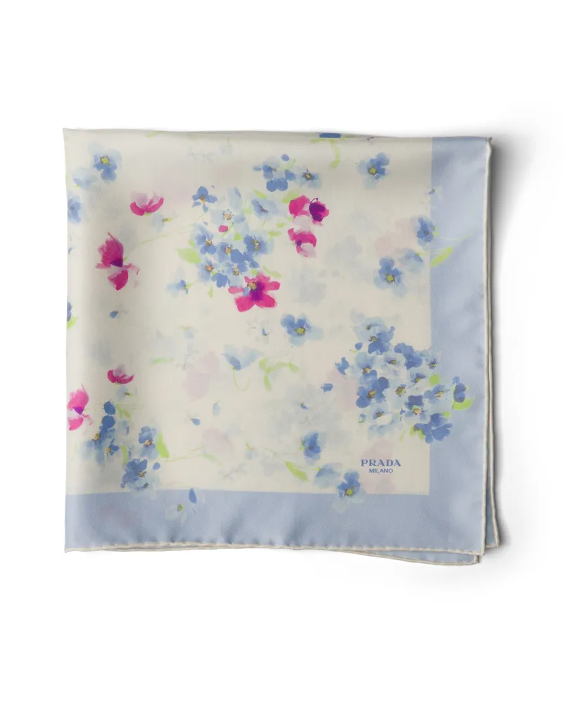 Prada Schal Aus Seidentwill Mit Print, 55 X 55 Cm, Damen, Fuchsia/astralblau Fuchsia