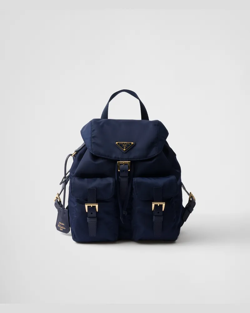 Prada Re-Edition 1978 Kleiner Rucksack aus Re-Nylon Ostseeblau