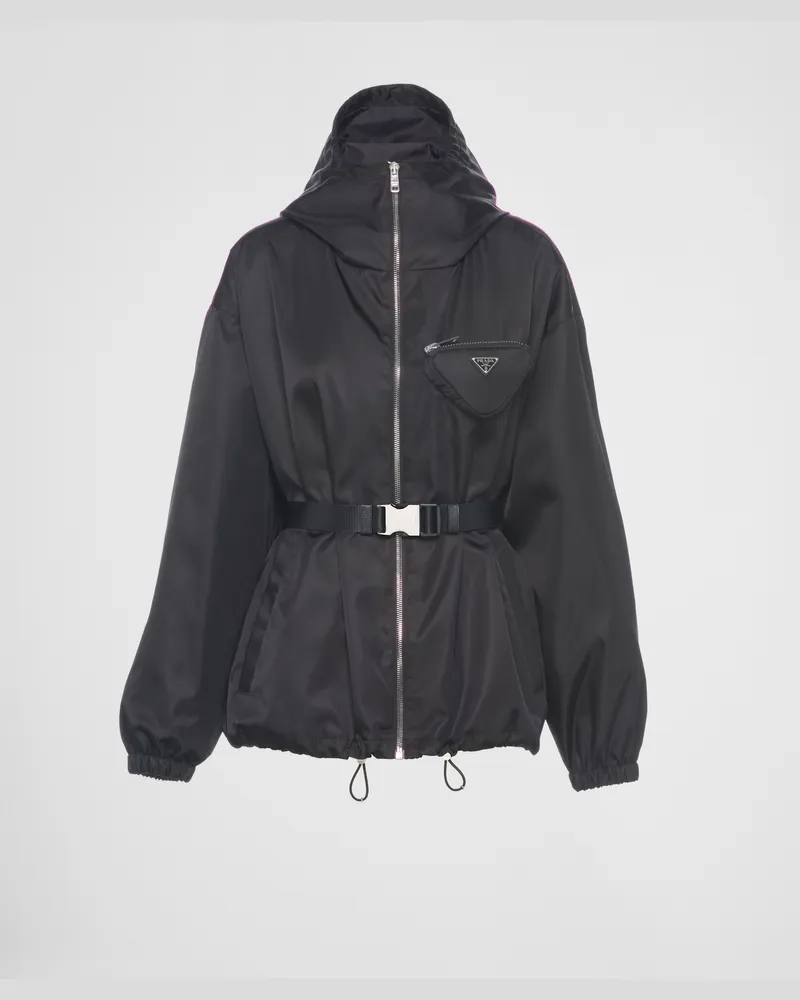 Prada Blousonjacke aus Re-Nylon mit Kapuze und Pouch Schwarz