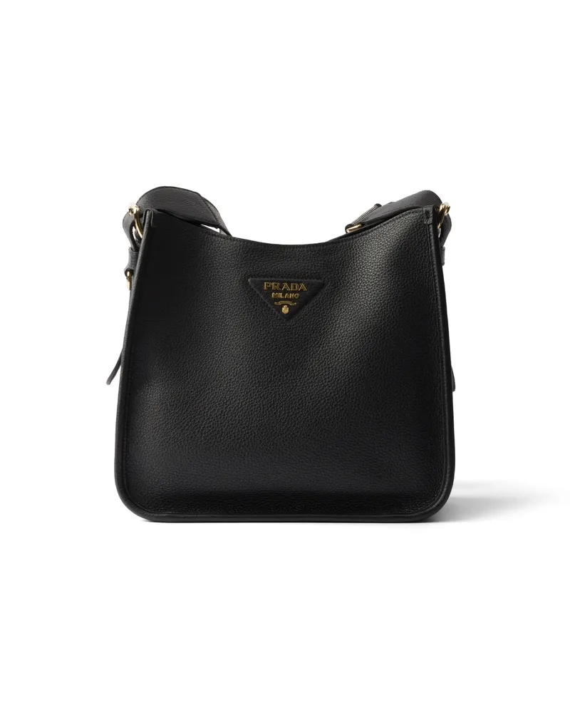 Prada Mittelgroße Tasche Aus Leder, Damen, Schwarz Schwarz