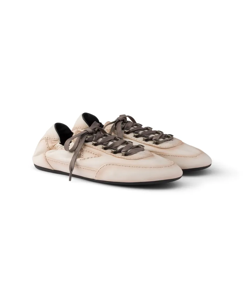 Prada Collapse Sneaker Aus Antikisiertem Nappa-leder Mit Haken, Herren, Kalkweiss, Größe 10 Kalkweiss
