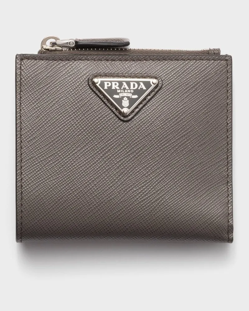 Prada Kleine Geldbörse aus Saffiano-Leder Rauchgrau