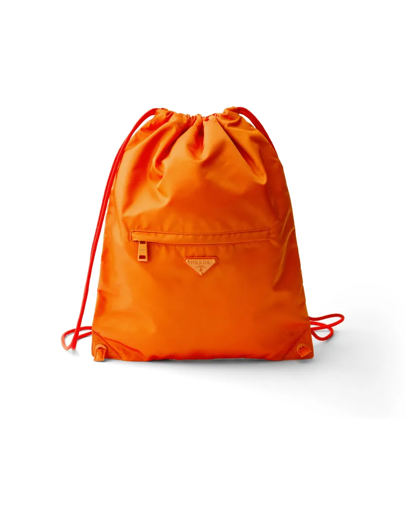 Prada Rucksack Mit Kordelzug Aus Re-nylon, , Orange Orange