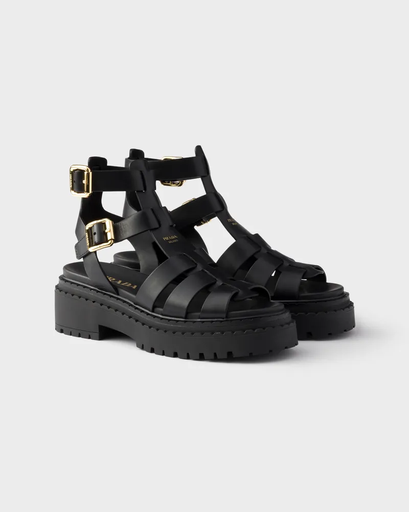 Prada Ledersandalen mit Knöchelriemen Schwarz
