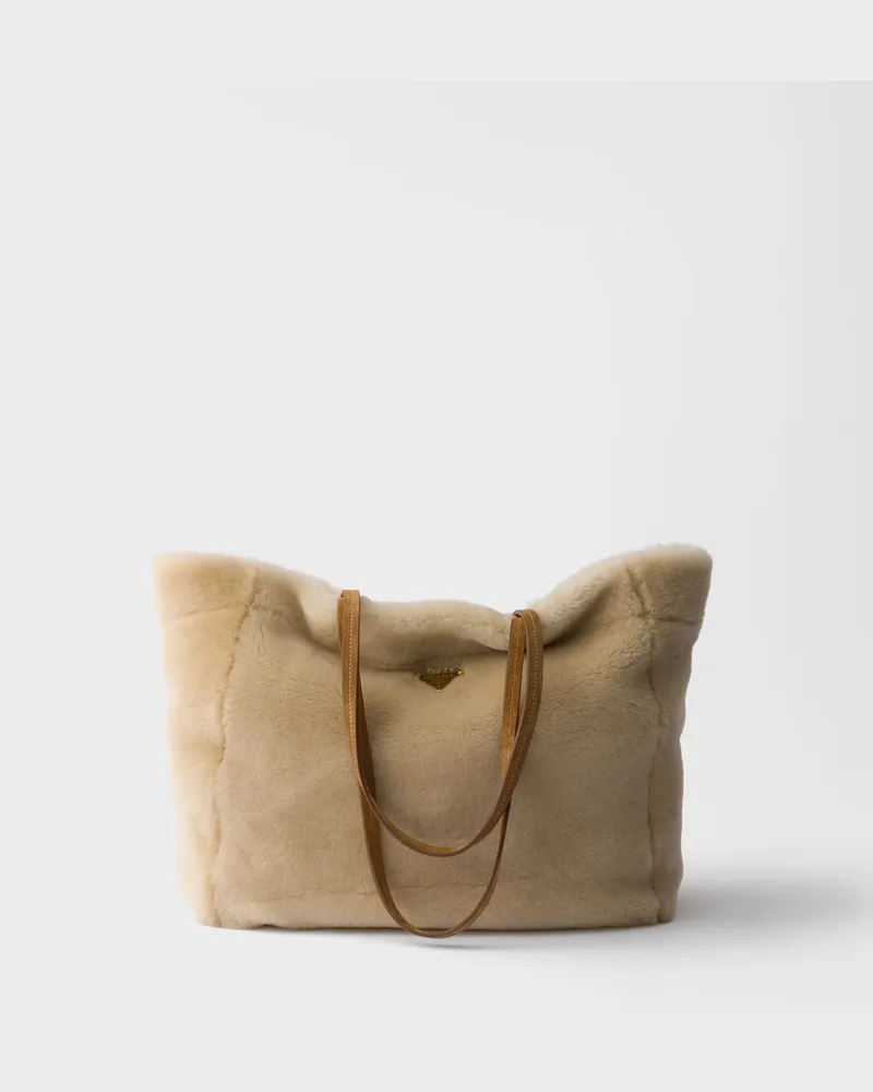 Prada Große Tote Bag aus Lammfell Ecru