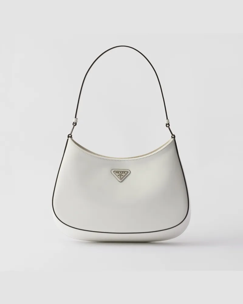 Prada Cleo Schultertasche gebürstetes Leder Weiss