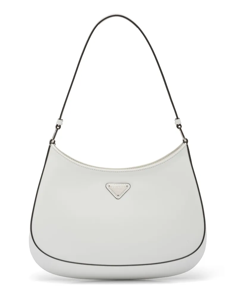 Prada Cleo Schultertasche Gebürstetes Leder, Damen, Weiss Weiss