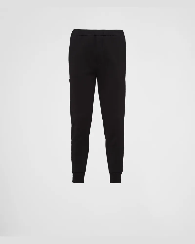 Prada Jogginghose aus Baumwollfleece mit Details aus Re-Nylon Schwarz