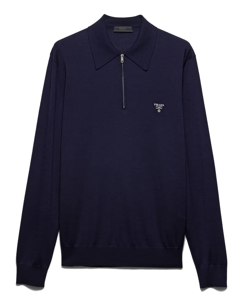 Prada Poloshirt Aus Superfine-wool, Herren, Blau, Größe Blau