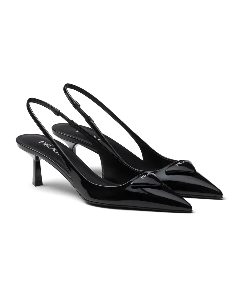 Prada Slingback-pumps Aus Lackleder, Damen, Schwarz, Größe Schwarz