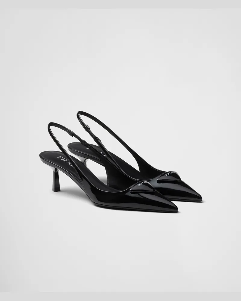 Prada Slingback-pumps Aus Lackleder, Damen, Schwarz, Größe Schwarz