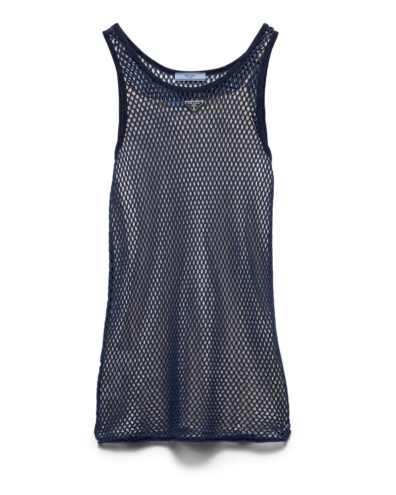 Prada Kleid Aus Baumwoll-meshgewebe, Damen, Blau, Größe Blau
