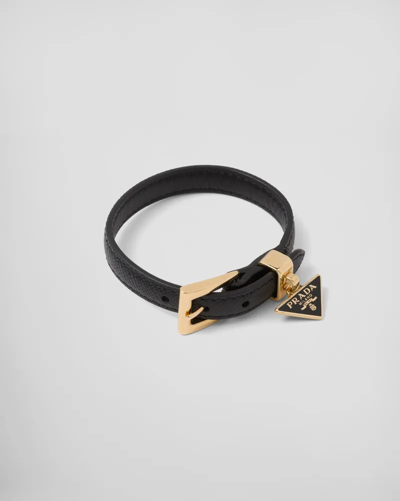 Prada Armband Aus Saffiano-leder, Damen, Schwarz, Größe Schwarz