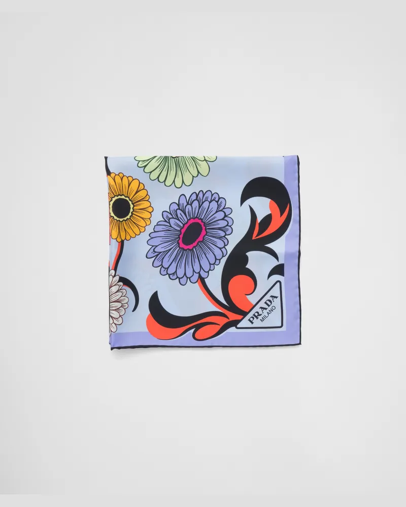 Prada Schal aus Seidentwill mit Print, 55 x 55 Astralblau
