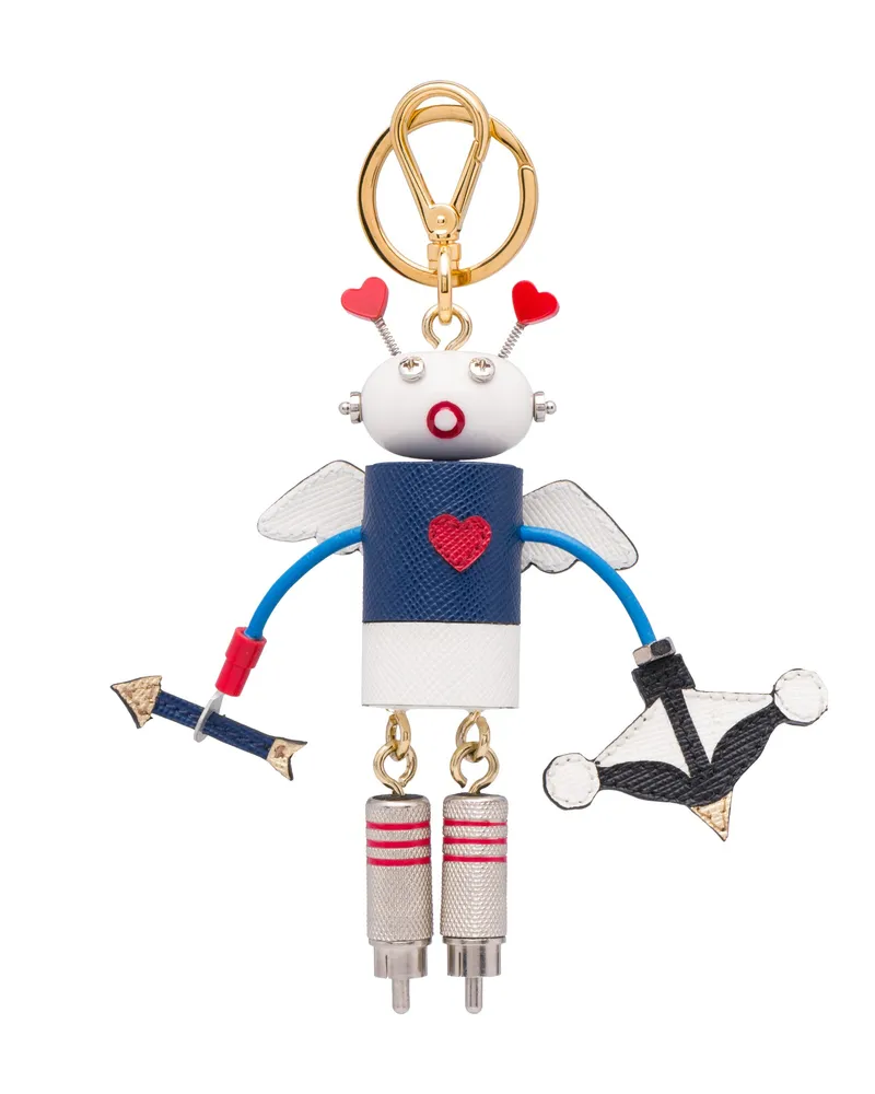 Prada Schlüsselanhänger Cupido Aus Saffiano-leder, Damen, Kornblumenblau/weiss Kornblumenblau
