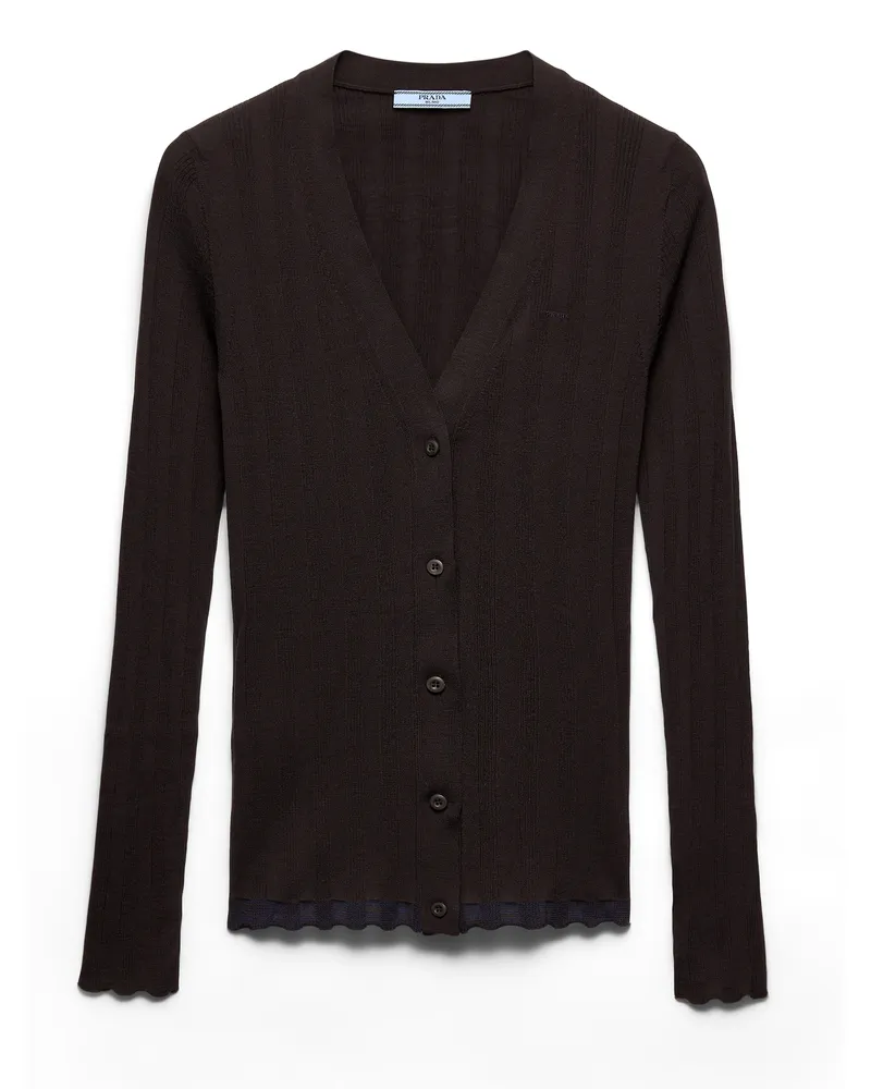 Prada Strickjacke Aus Wolle, Damen, Dunkelbraun/marineblau, Größe Dunkelbraun