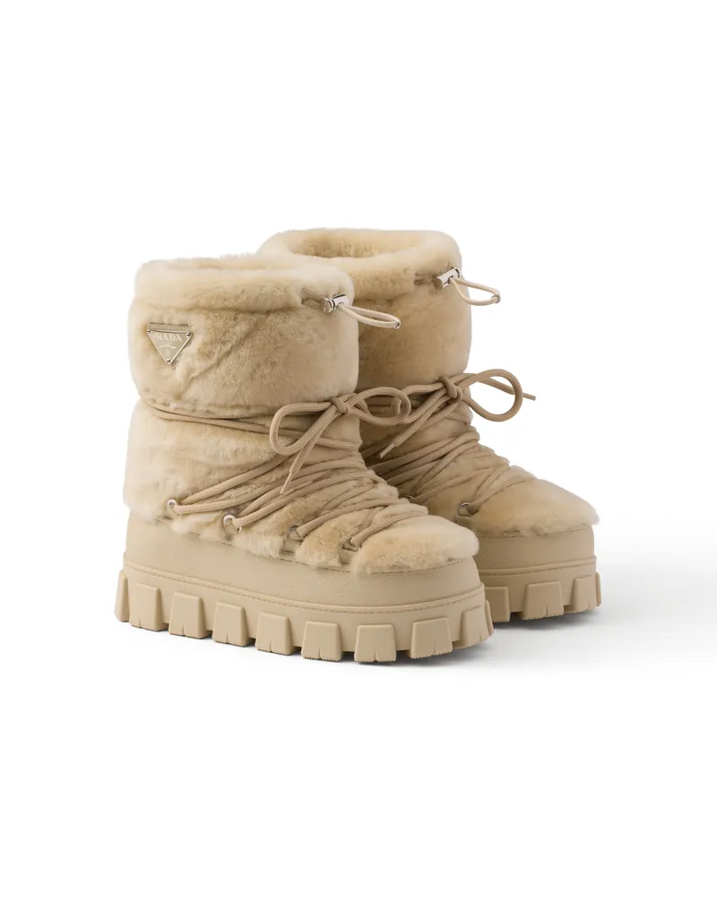Prada Après-ski-stiefeletten Aus Lammfell, Damen, Ecru, Größe Ecru