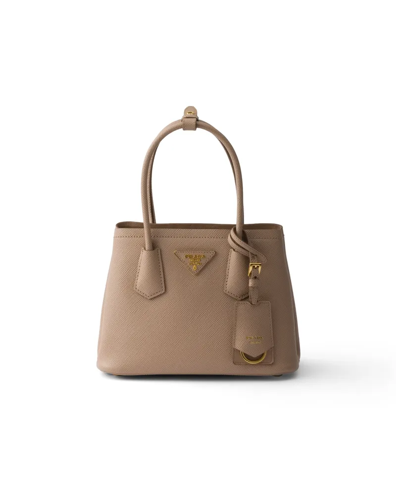 Prada Double Mini Bag Aus Saffiano-leder, Damen, Cameo Cameo