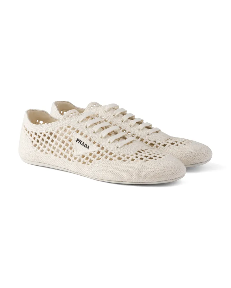 Prada Collapse Häkel-sneaker Mit Schnürverschluss, Damen, Elfenbein, Größe Elfenbein