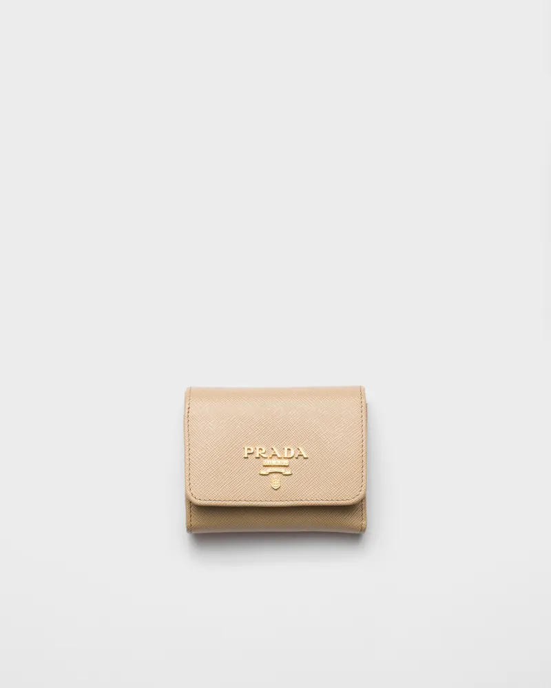 Prada Kleine Geldbörse aus Saffiano-Leder Sand