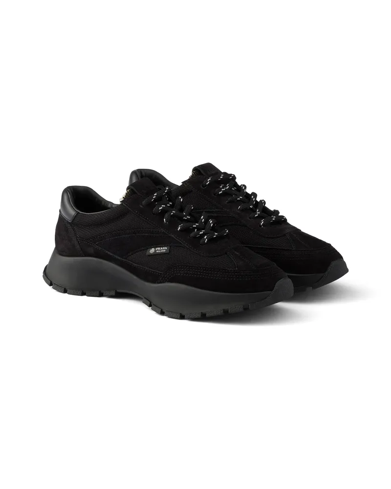 Prada Sneaker Aus Netzgewebe Und Veloursleder, Damen, Schwarz, Größe Schwarz