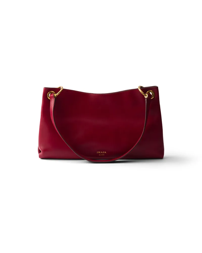 Prada Große  Etude Schultertasche Aus Leder, Damen, Rubinrot Rubinrot