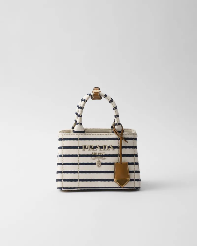Prada Mini Bag aus gestreiftem Baumwoll-Canvas Elfenbein