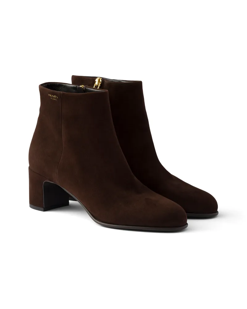 Prada Stiefeletten Aus Wildleder, Damen, Dunkelbraun, Größe Dunkelbraun