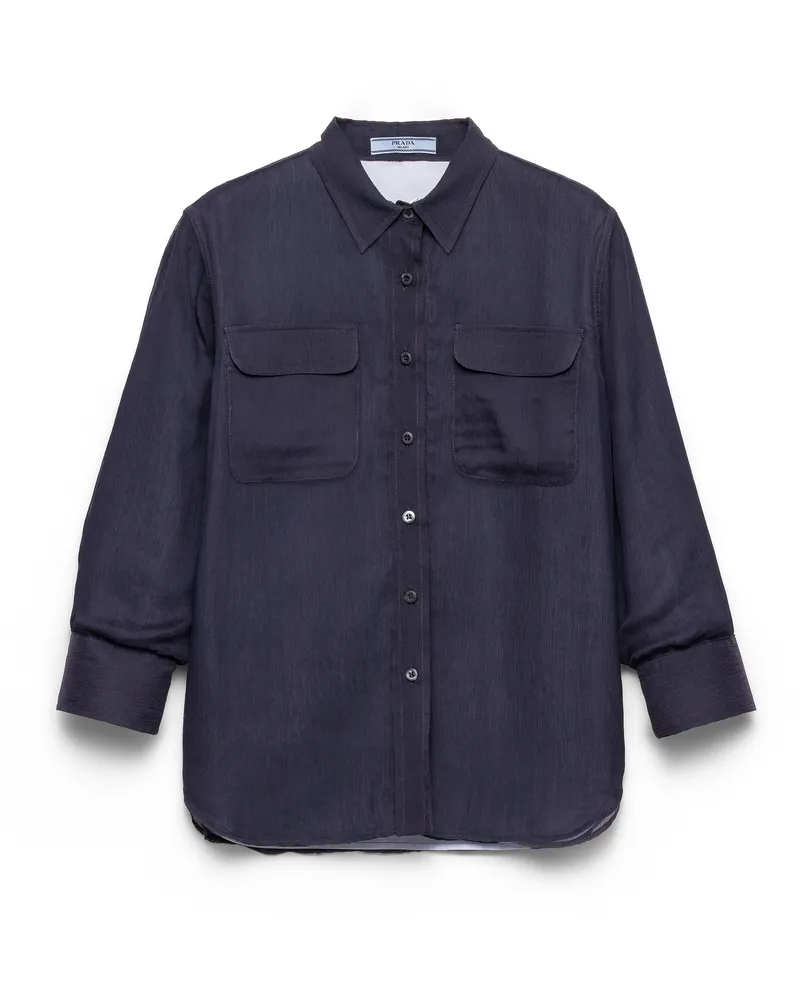 Prada Hemd Aus Seidenchiffon, Damen, Blau, Größe Blau
