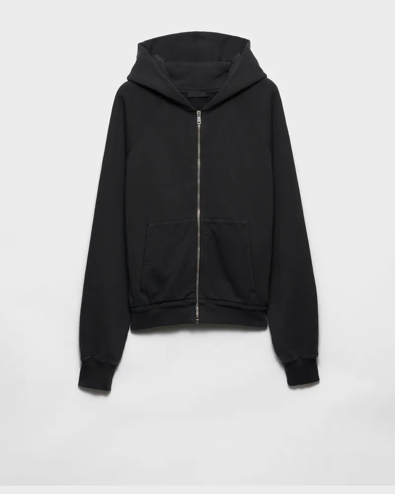 Prada Kapuzenpullover aus Baumwollfleece Asphaltgrau