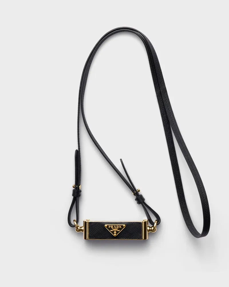 Prada Smartphone-Hülle aus Metall und Saffiano-Leder Schwarz