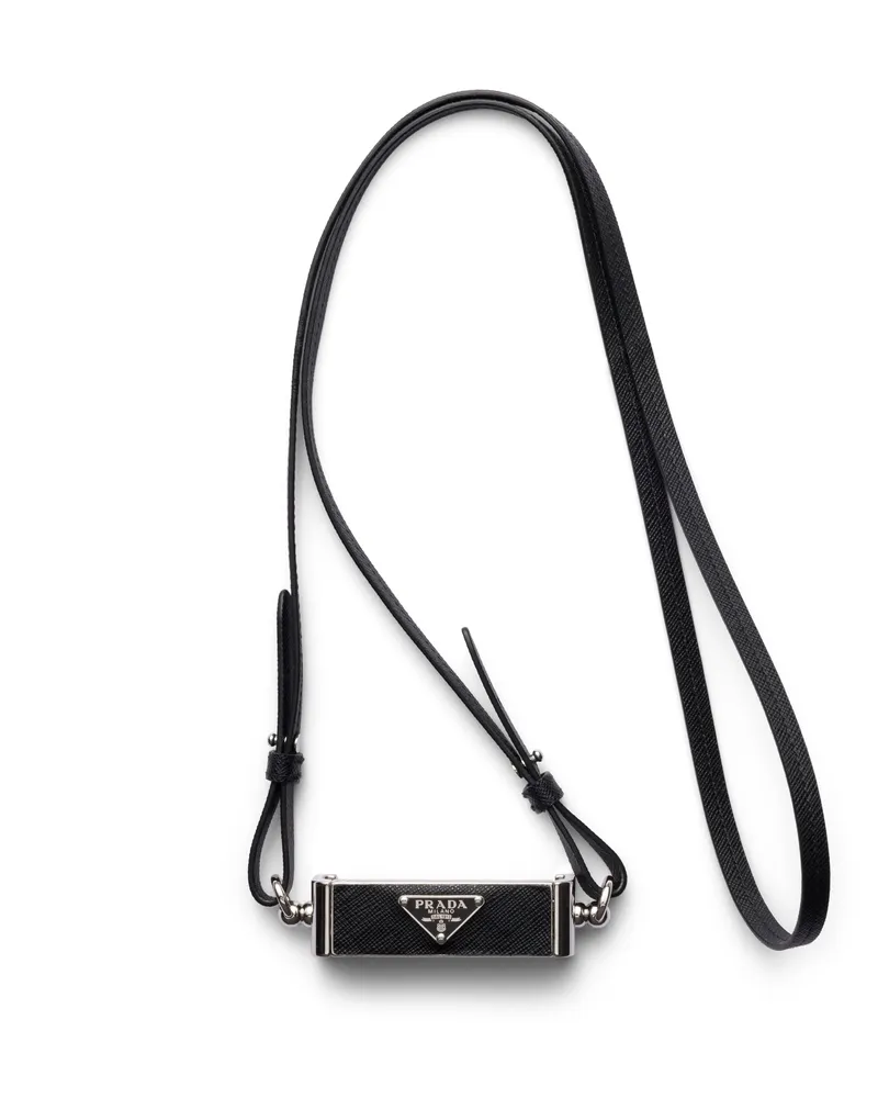 Prada Smartphone-hülle Aus Metall Und Saffiano-leder, Damen, Schwarz Schwarz