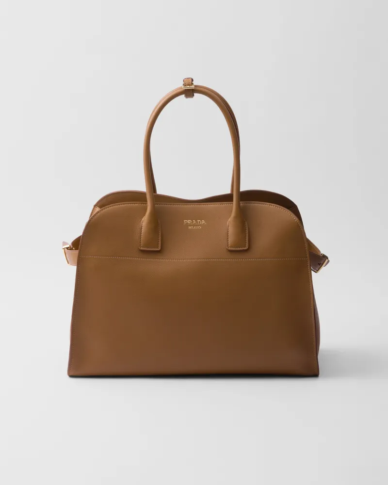 Prada Große Tote Bag aus Leder mit Schließen Karamell