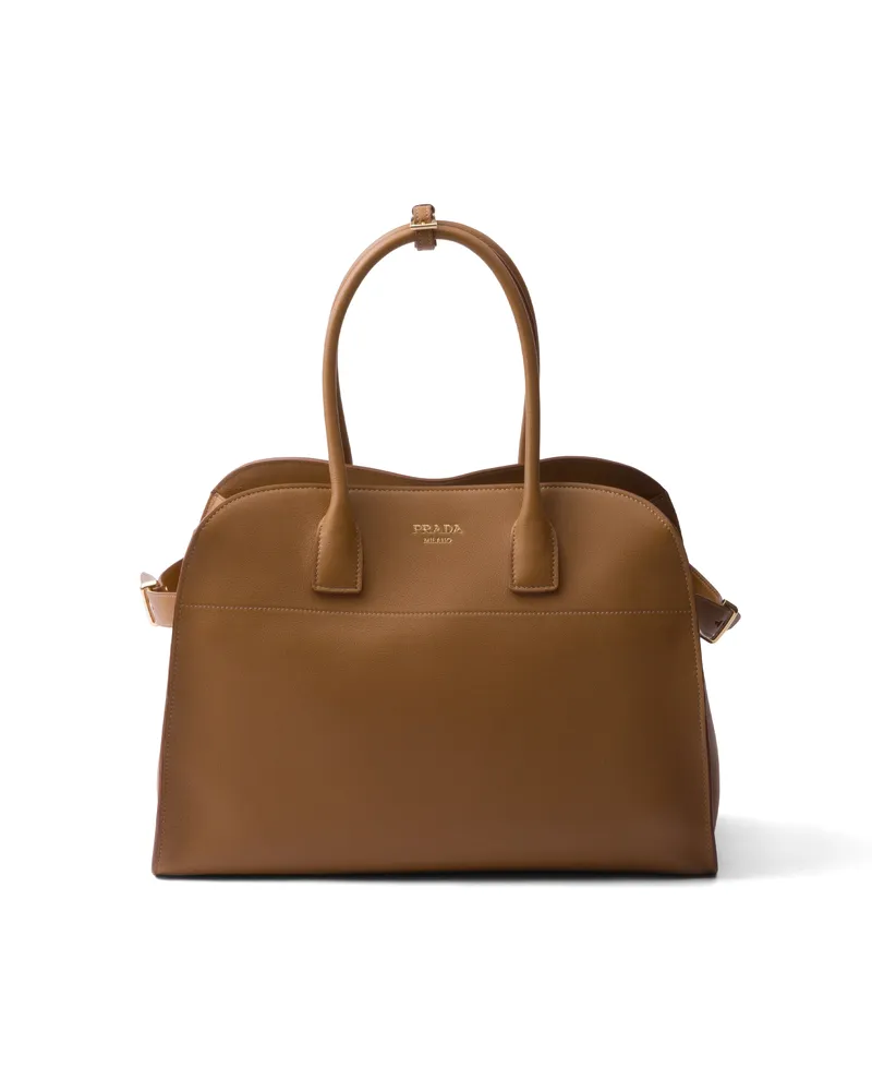 Prada Große Tote Bag Aus Leder Mit Schließen, Damen, Karamell Karamell