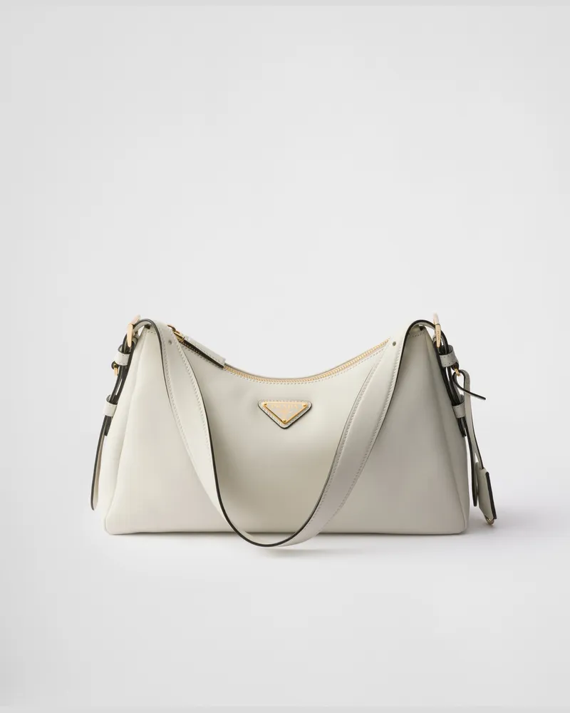 Prada Mittelgroße  Aimée Schultertasche Aus Leder, Damen, Weiss Weiss