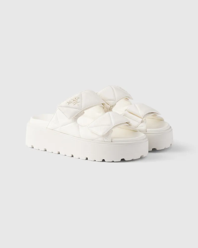 Prada Pantoletten aus gepolstertem Nappa-Leder Elfenbein