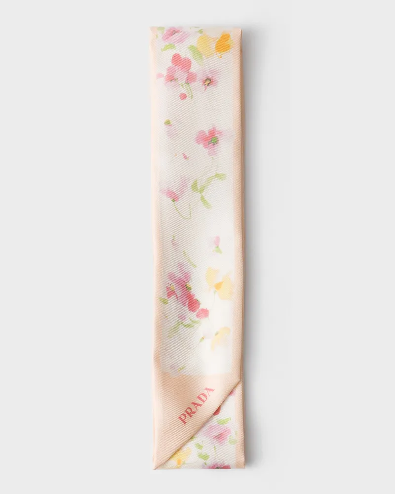 Prada Schmaler Schal aus bedrucktem Seidentwill Begonie